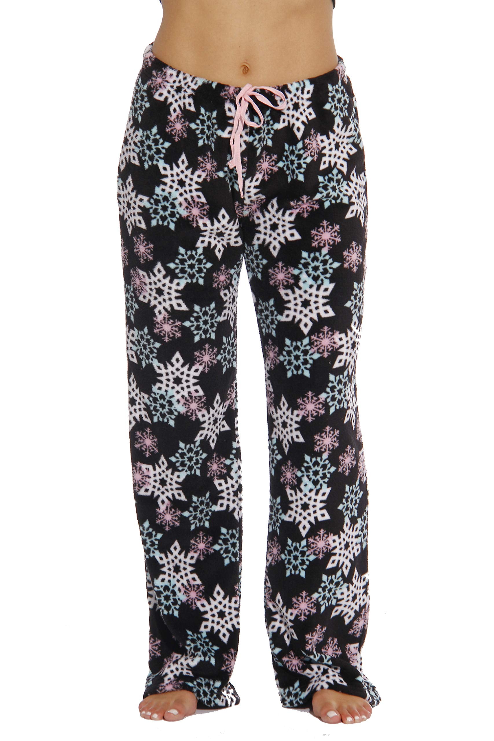 Just Love Women's Plush Pajama Pants - Soft and Cozy Lounge Pants in Petite  to Plus Sizes (Black - Snowflake, Small)