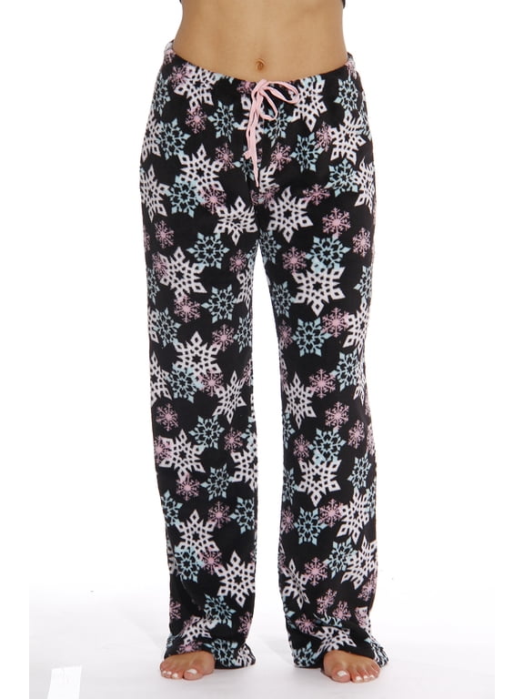 Women's Plush Pajama Pants - Soft and Cozy Lounge Pants in Petite to Plus Sizes (Black - Snowflake, X-Small)