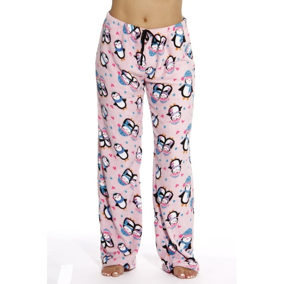 Just Love Women's Plush Pajama Pants - Soft and Cozy Lounge Pants in Petite to Plus Sizes (Pink - Penguin Love, X-Large)