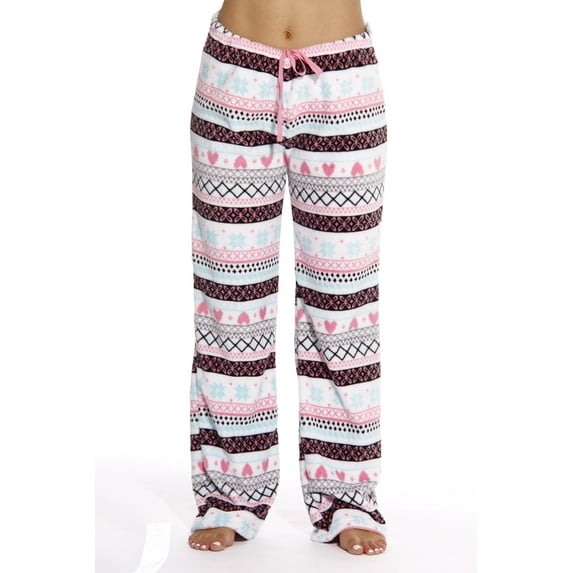 Just Love Women's Plush Pajama Pants - Soft and Cozy Lounge Pants in Petite to Plus Sizes (White - Heart Fairisle, Medium)