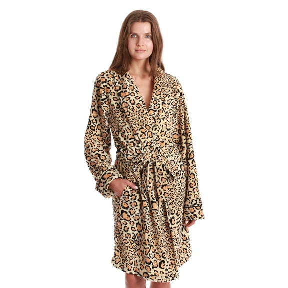 Just Love Women's Printed Plush Robe - Soft, Warm Bathrobe for Comfortable Lounging (Leopard, Small)