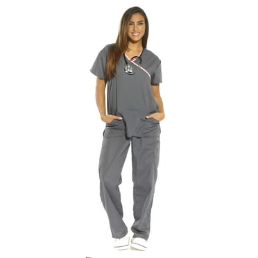 Just Love Women's Scrub Sets - Comfortable Medical & Nursing Scrubs (Gray with Pink Trim, 2X)