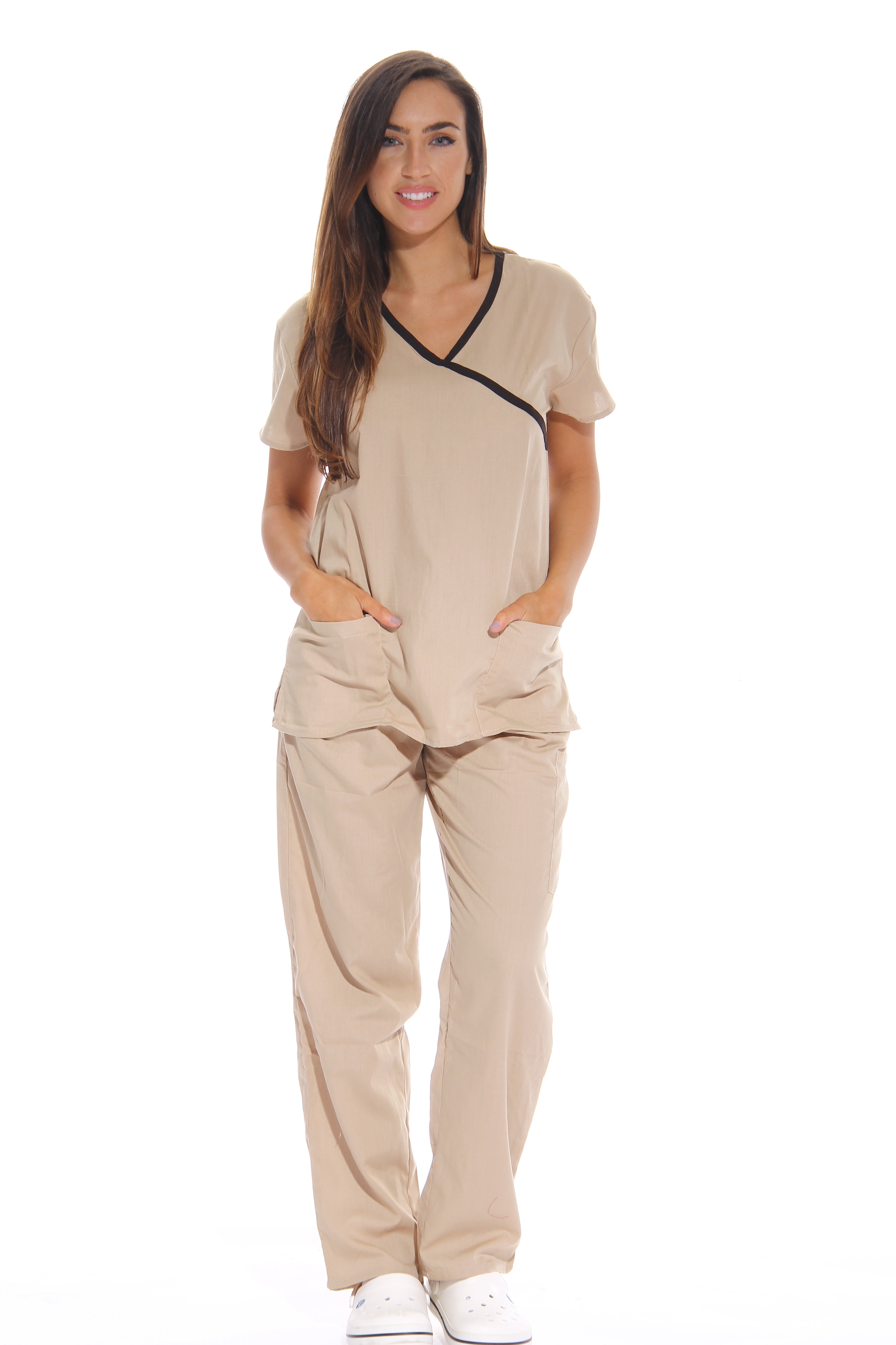 Just Love Women's Scrub Sets Comfortable Medical & Nursing Scrubs (Khaki with Black Trim, 2X