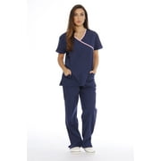 Just Love Womens Scrub Sets / Medical Scrubs Mock Wrap Medium, Navy With Light Pink Trim