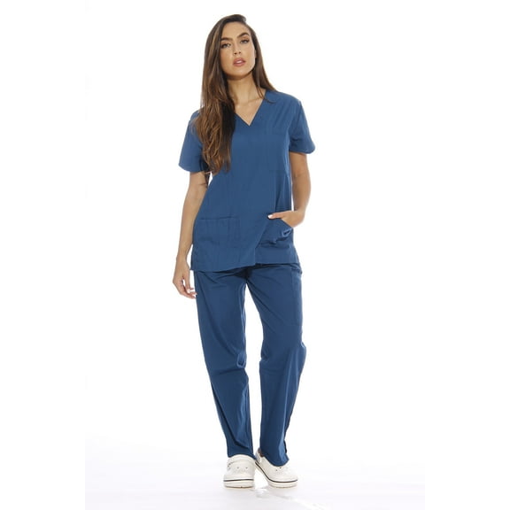 Just Love Women's Scrub Sets Six Pocket Medical Scrubs (V-Neck with Cargo Pant) (Carribean Blue, X-Small)