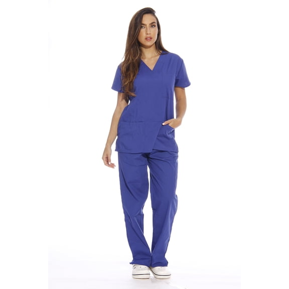 Just Love Women's Scrub Sets Six Pocket Medical Scrubs (V-Neck with Cargo Pant) (Galaxy Blue, 1X)