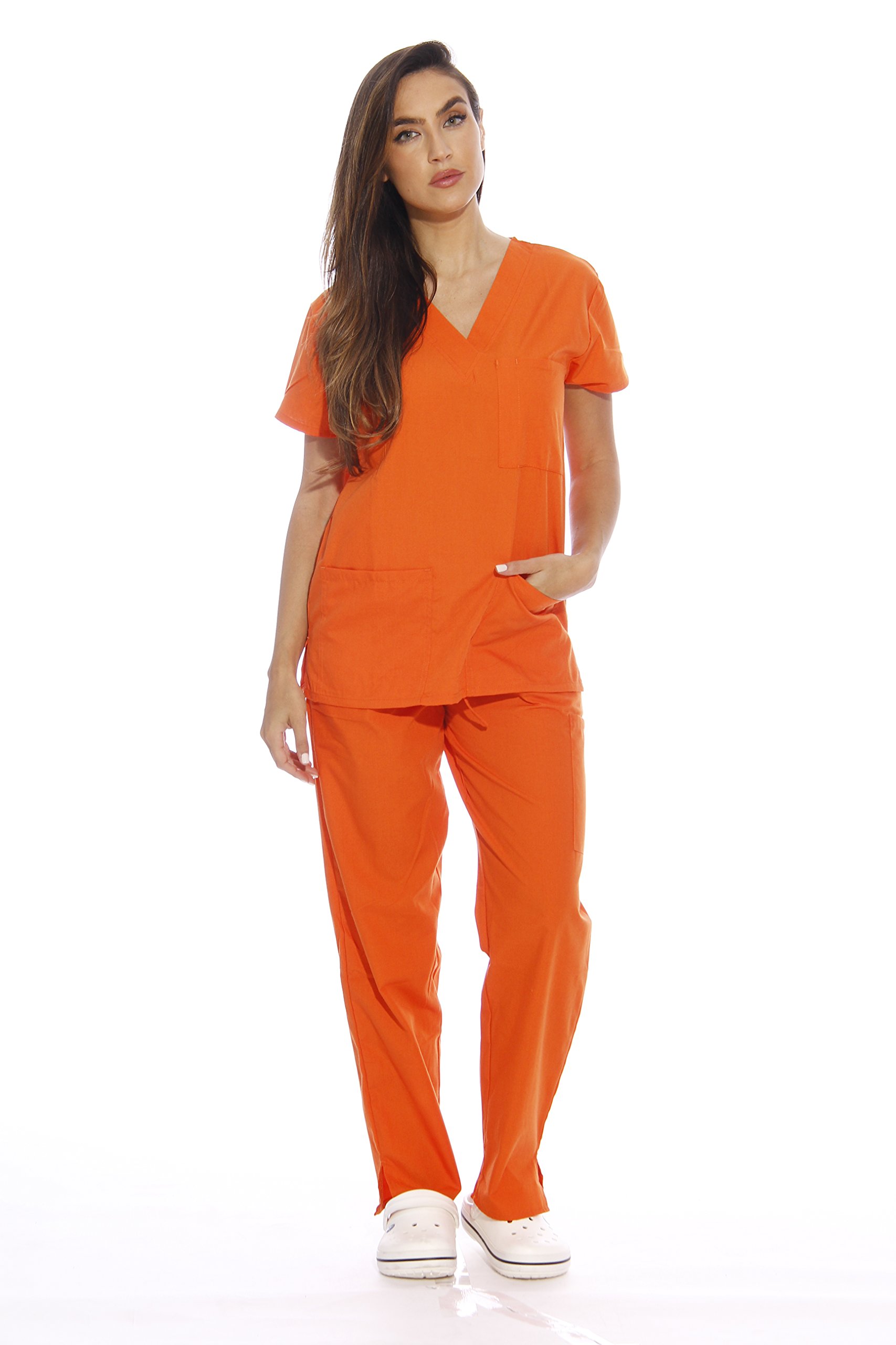 Just Love Womens Medical Scrubs Sets And Nurse Uniforms V Neck 6 Pocket Cargo Pant Xl Orange 0245