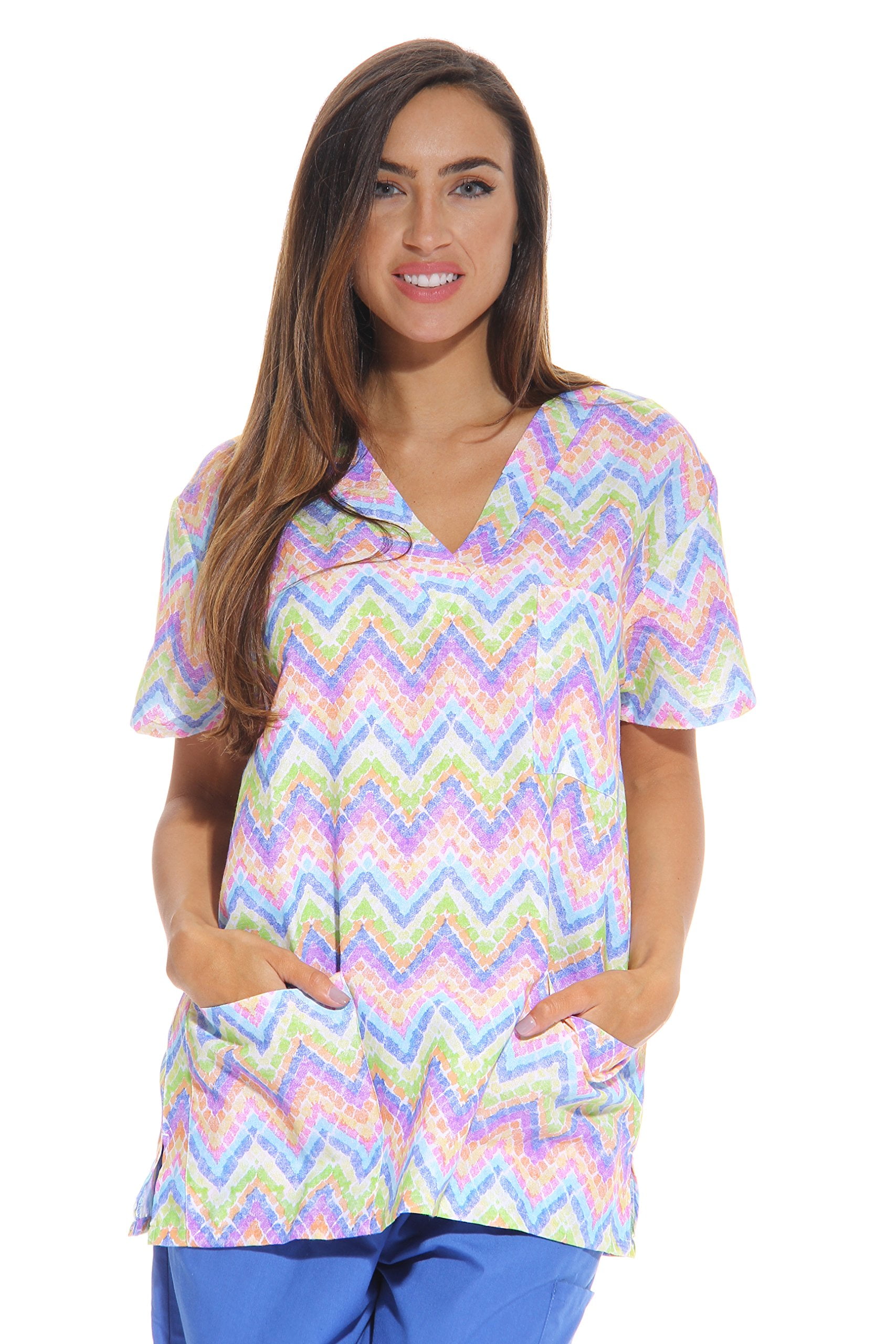 Just Love Women's Scrub Tops (Chevron Multi, 2X)
