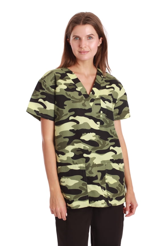 Women's Scrub Tops (Green - Camouflage, 3X)