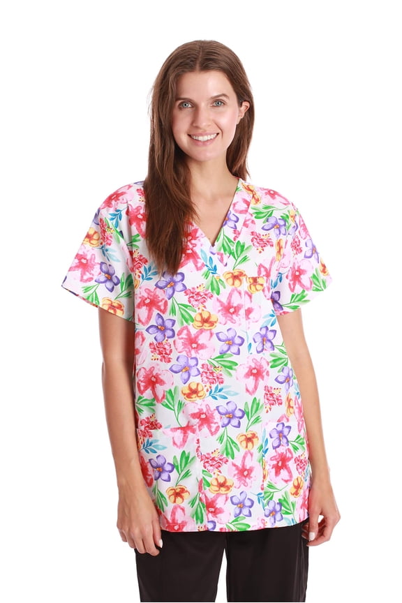 Women's Scrub Tops (Multi - Fabulous Floral, 3X)
