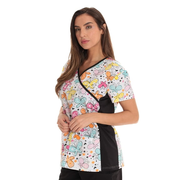 Just Love Women's Scrub Tops Nursing Scrubs 6815W-10301-XL (Scribble Butterfly, Small)