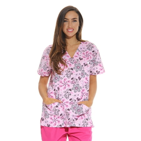Just Love Women's Scrub Tops (Pink Flower, 3X)