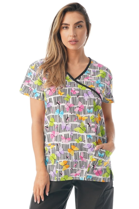 Womens Scrub Tops - V-Neck Nursing Scrubs with 2 Pockets