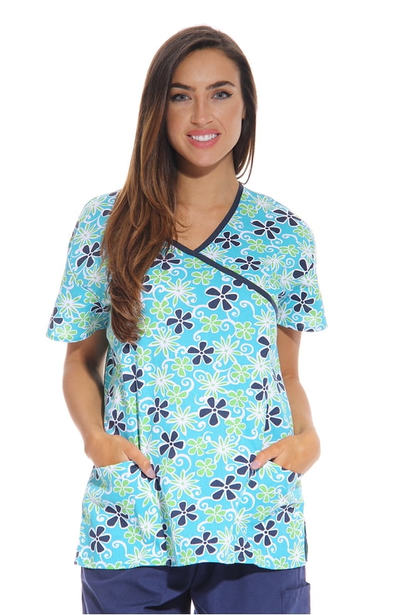 Womens Scrub Tops - V-Neck Nursing Scrubs with 2 Pockets