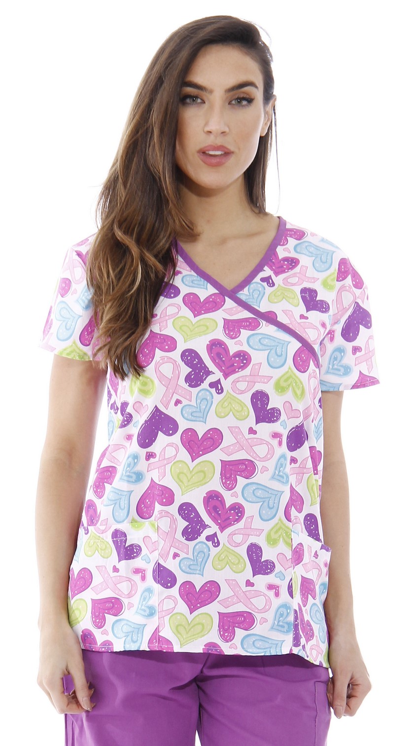 Sksloeg Scrubs Tops For Women Sunflower Printed Scrub Tops With Pockets Short Sleeve VNeck