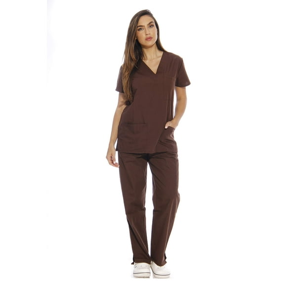 Just Love Women's Six Pocket Medical Scrubs Set (V-Neck with Cargo Pant) (Chocolate, Large)