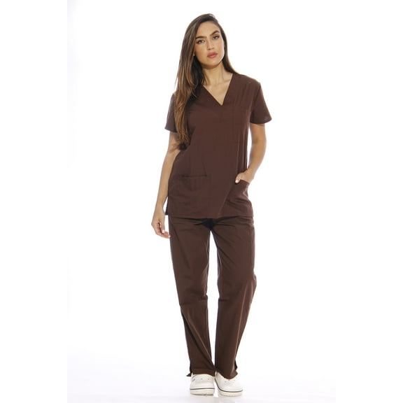 Just Love Women's Six Pocket Medical Scrubs Set (V-Neck with Cargo Pant) (Chocolate, Medium)