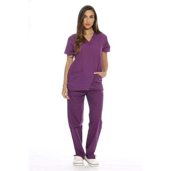 Just Love Women's Six Pocket Medical Scrubs Set (V-Neck with Cargo Pant) (Eggplant, 3X)