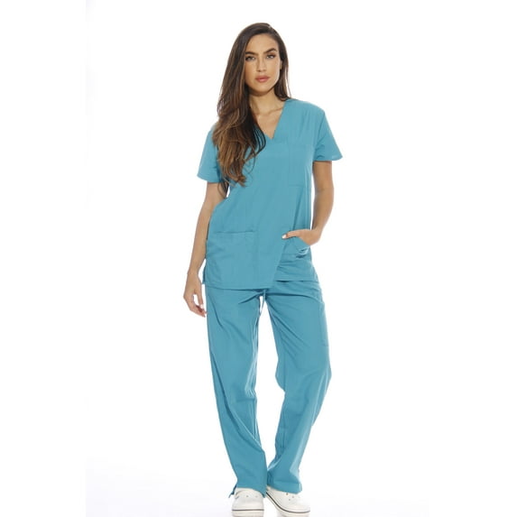 Just Love Women's Six Pocket Medical Scrubs Set (V-Neck with Cargo Pant) (Teal, 2X)