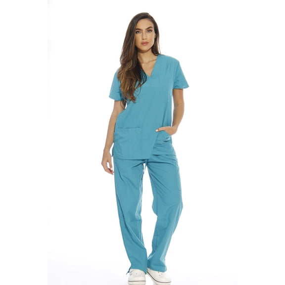 Just Love Women's Six Pocket Medical Scrubs Set (V-Neck with Cargo Pant) (Teal, 3X)