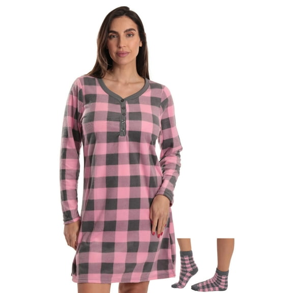 Just Love Women’s Small Checkerboard Print Nightshirt, Pink