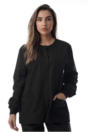 Women's Solid Scrub Jacket - Comfortable and Professional Uniform Coat (Black, 1X)