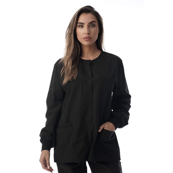 Just Love Women's Solid Scrub Jacket - Comfortable and Professional Uniform Coat (Black, 1X)