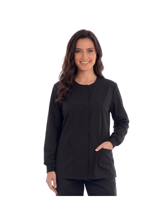Women's Solid Scrub Jacket - Comfortable and Professional Uniform Coat (Black, 1X)