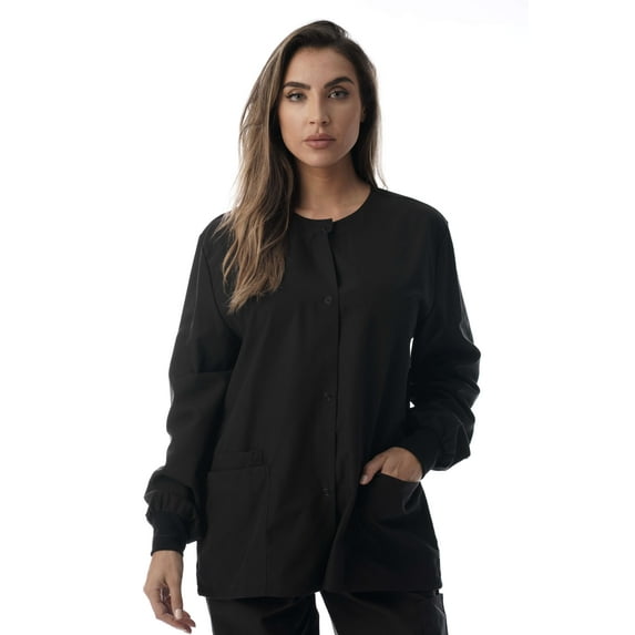 Just Love Women's Solid Scrub Jacket - Comfortable and Professional Uniform Coat (Black, Medium)