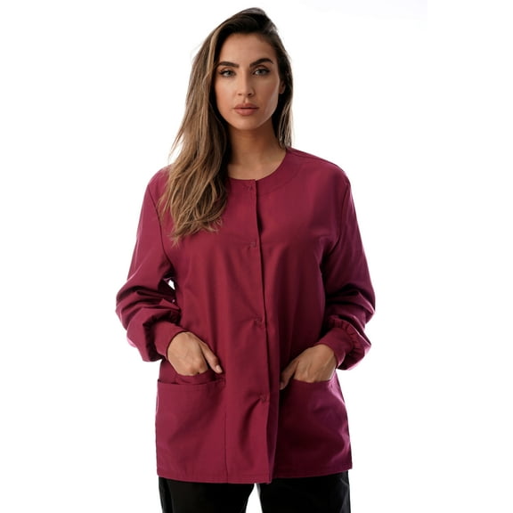 Just Love Women's Solid Scrub Jacket - Comfortable and Professional Uniform Coat (Burgundy, Large)