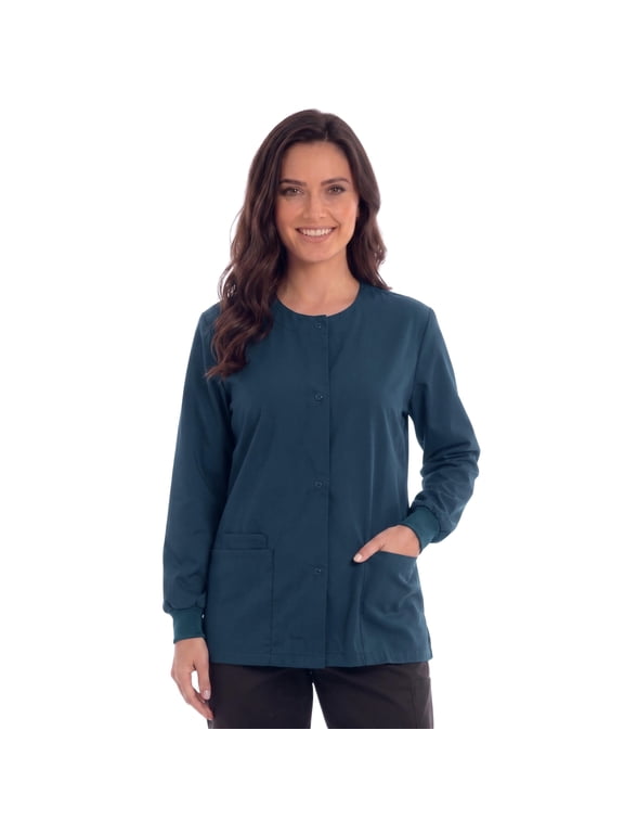 Women's Solid Scrub Jacket - Comfortable and Professional Uniform Coat (Caribbean Blue, X-Large)