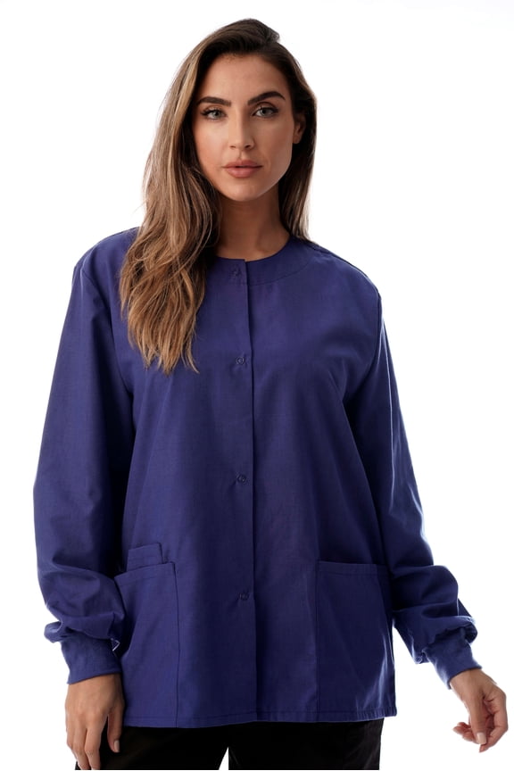 Women's Solid Scrub Jacket - Comfortable and Professional Uniform Coat (Galaxy Blue, 3X)