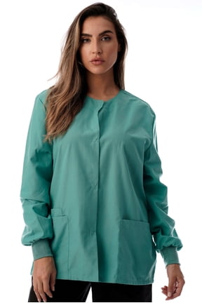 Women's Solid Scrub Jacket - Comfortable and Professional Uniform Coat (Jade, Medium)
