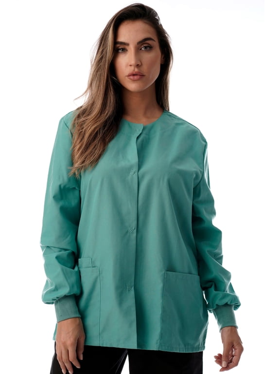 Women's Solid Scrub Jacket - Comfortable and Professional Uniform Coat (Jade, Medium)