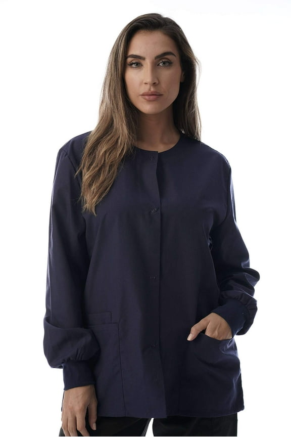 Women's Solid Scrub Jacket - Comfortable and Professional Uniform Coat (Navy, X-Large)