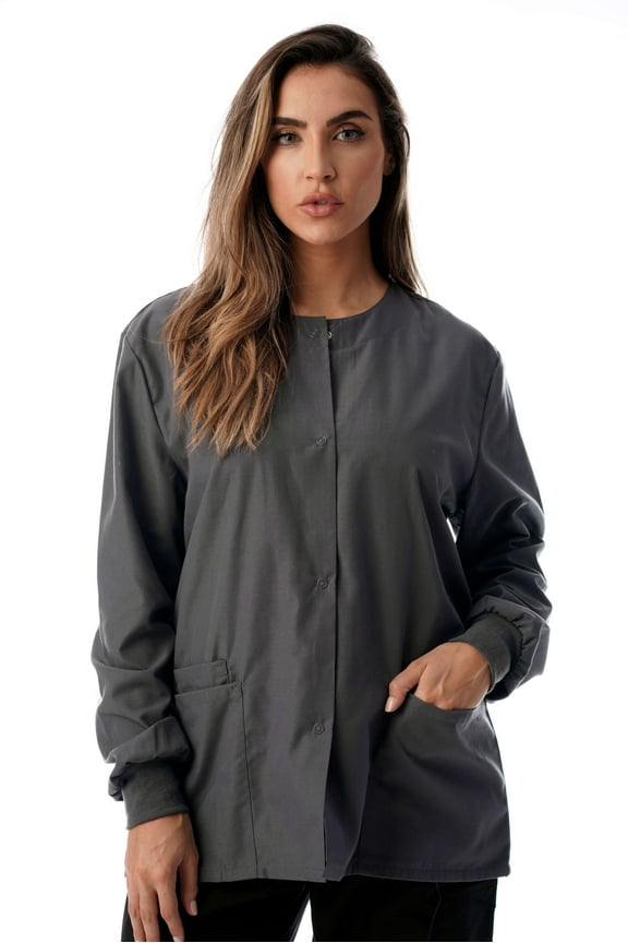 Women's Solid Scrub Jacket - Comfortable and Professional Uniform Coat (Steel Grey, 3X)