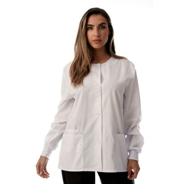 Just Love Women's Solid Scrub Jacket - Comfortable and Professional Uniform Coat (White, Medium)
