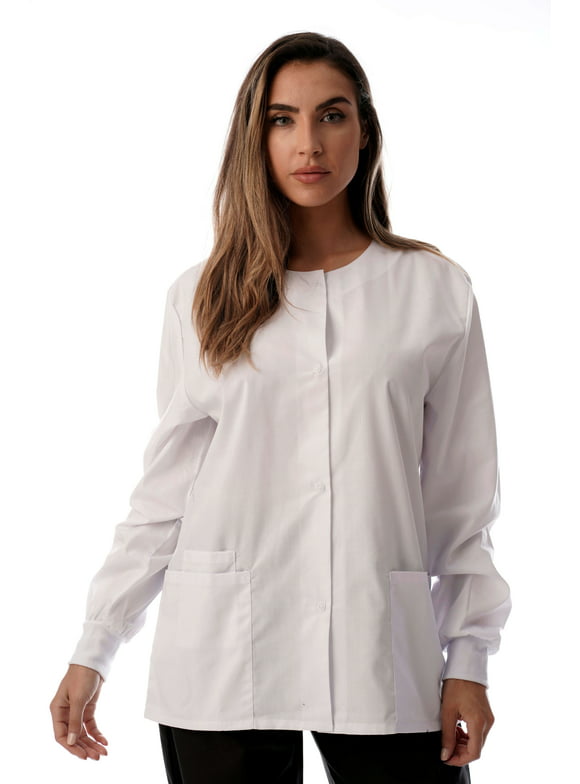 Just Love Women's Solid Scrub Jacket - Comfortable and Professional Uniform Coat (White, Medium)