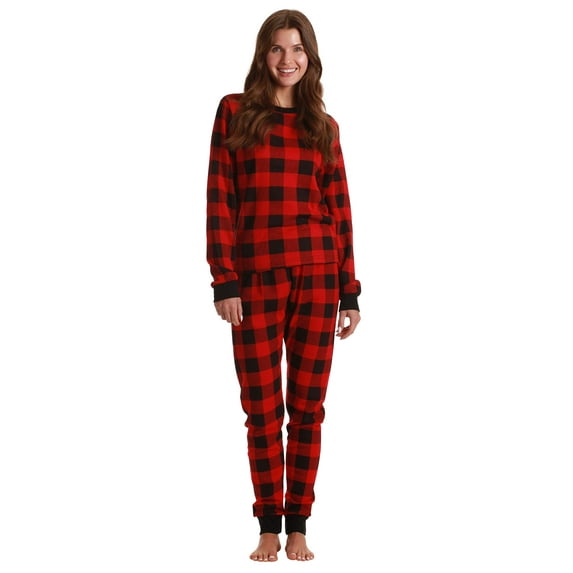 Just Love Womens Thermal Underwear Pajama Set Ultra-Warm Base Layer Sleepwear (Buffalo Plaid - Red, Large)
