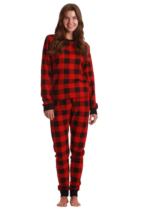 Womens Thermal Underwear Pajama Set  Ultra-Warm Base Layer Sleepwear (Buffalo Plaid - Red, Small)