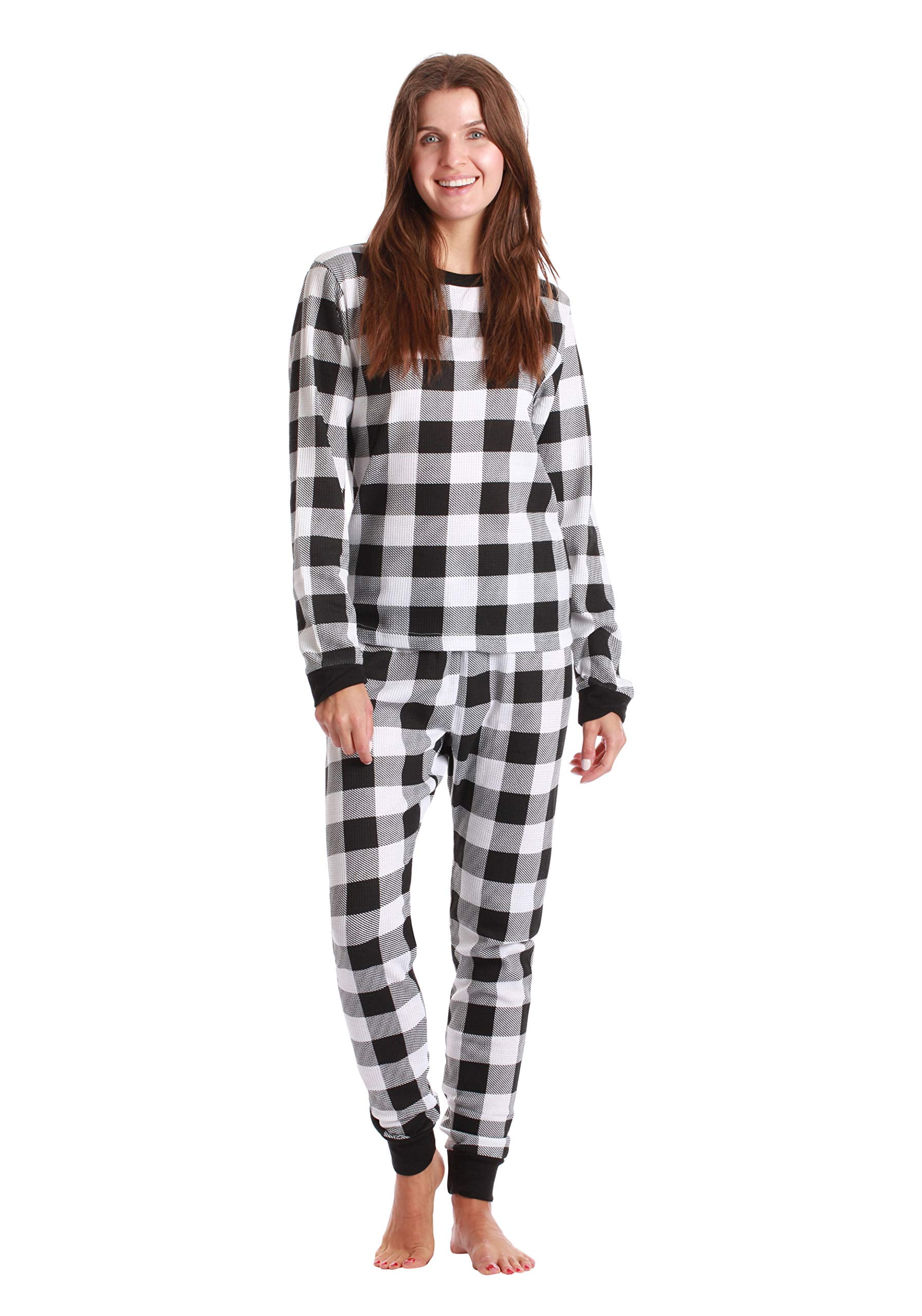 Just Love Women's Thermal Underwear Pajamas Set (Buffalo Plaid White