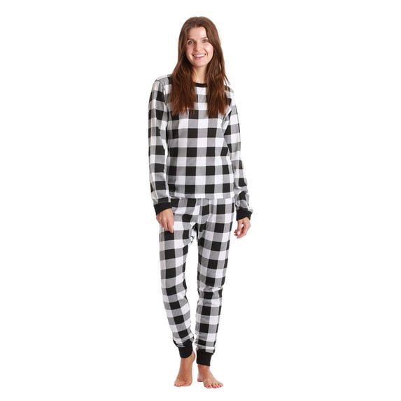 Just Love Womens Thermal Underwear Pajama Set Ultra-Warm Base Layer Sleepwear (Buffalo Plaid - White, X-Large)