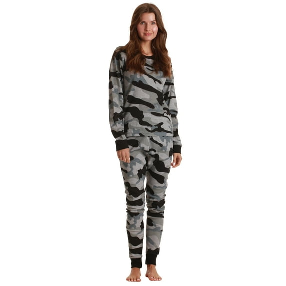 Just Love Womens Thermal Underwear Pajama Set Ultra-Warm Base Layer Sleepwear (Camouflage - Black, 3X)