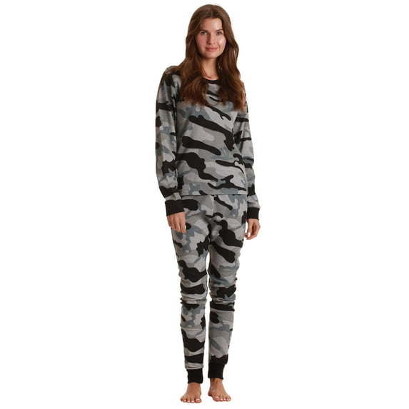 Just Love Womens Thermal Underwear Pajama Set Ultra-Warm Base Layer Sleepwear (Camouflage - Black, Small)
