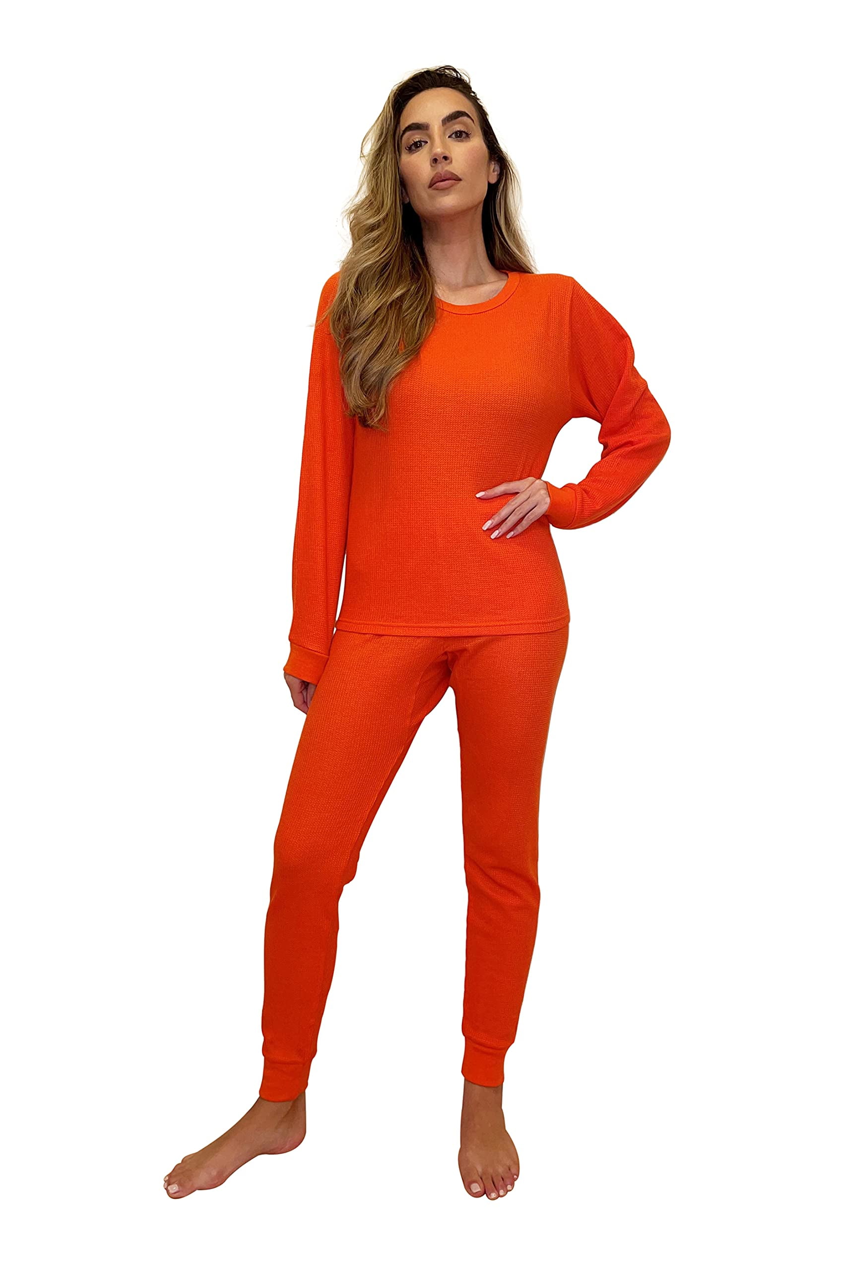 Just Love Women's Thermal Underwear Pajamas Set (Orange, 2X) 