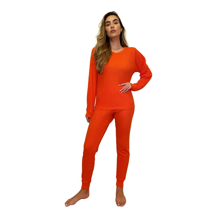 Just Love Women's Thermal Underwear Pajamas Set (Orange, 2X)