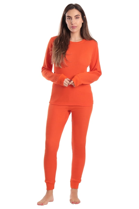 Women's Thermal Underwear Pajamas Set 95862-ORANGE-S (Small, Orange)