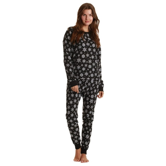 Just Love Womens Thermal Underwear Pajama Set Ultra-Warm Base Layer Sleepwear (Snowflake - Black, X-Large)