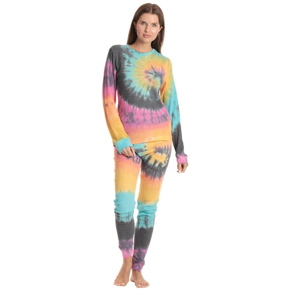 Just Love Women's Tie Dye Two Piece Thermal Pajama Set 6962-10195-RED (Tie Dye Bright Blue, X-Large)