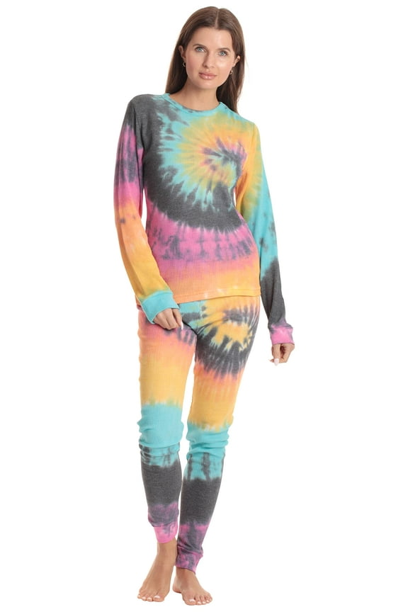 Women's Tie Dye Two Piece Thermal Pajama Set 6962-10195-RED (Tie Dye Bright Blue, X-Large)